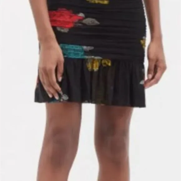 GANNI Ruched Floral print mesh jersey mini dress Size 38 GER - Picture 7 of 8